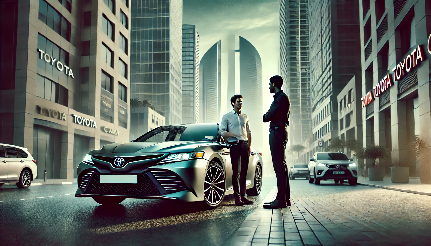 Toyota Camry showcased on Abu Dhabi street, discussing Camry Price UAE