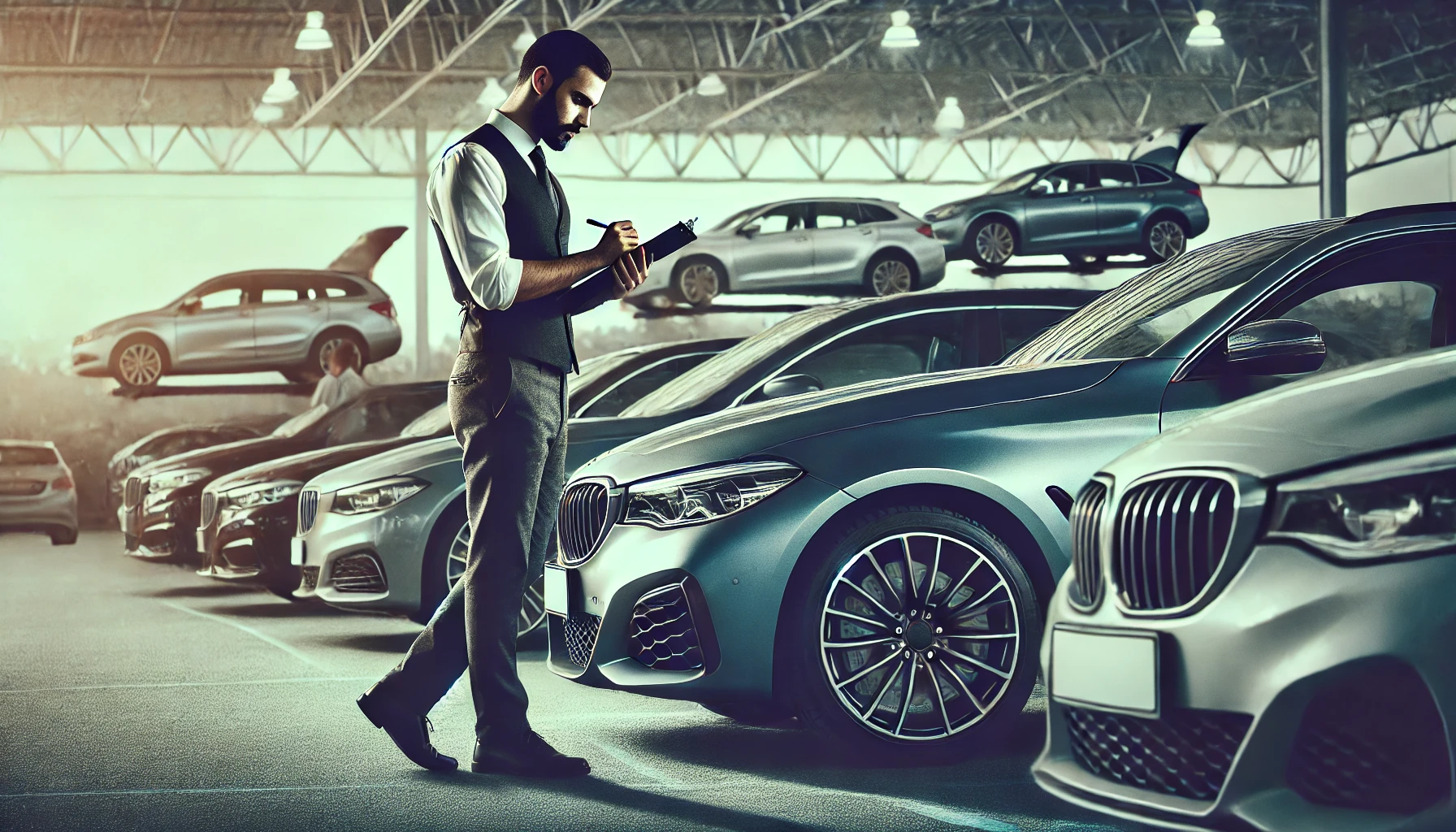 Man evaluating car for dealership trade-in in Abu Dhabi