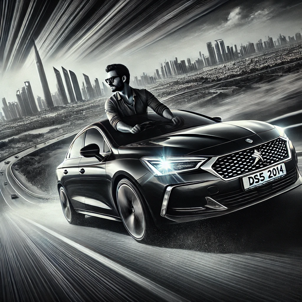 Man test driving a DS5 2014, showcasing driving excitement in Abu Dhabi.