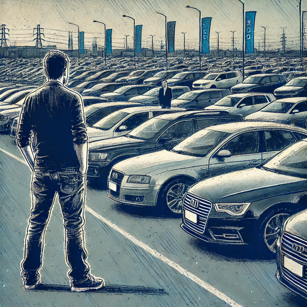 Man checking vehicles at iCarsU.com auction for Dubizzle used cars