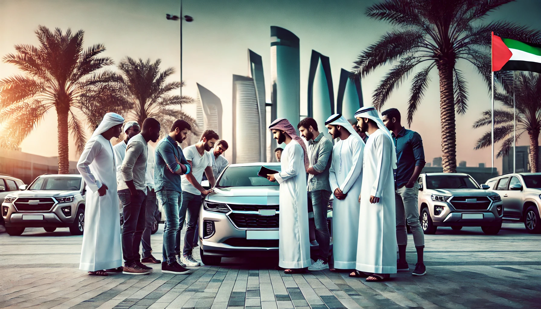 Men inspecting vehicles at a Car Auction in Abu Dhabi
