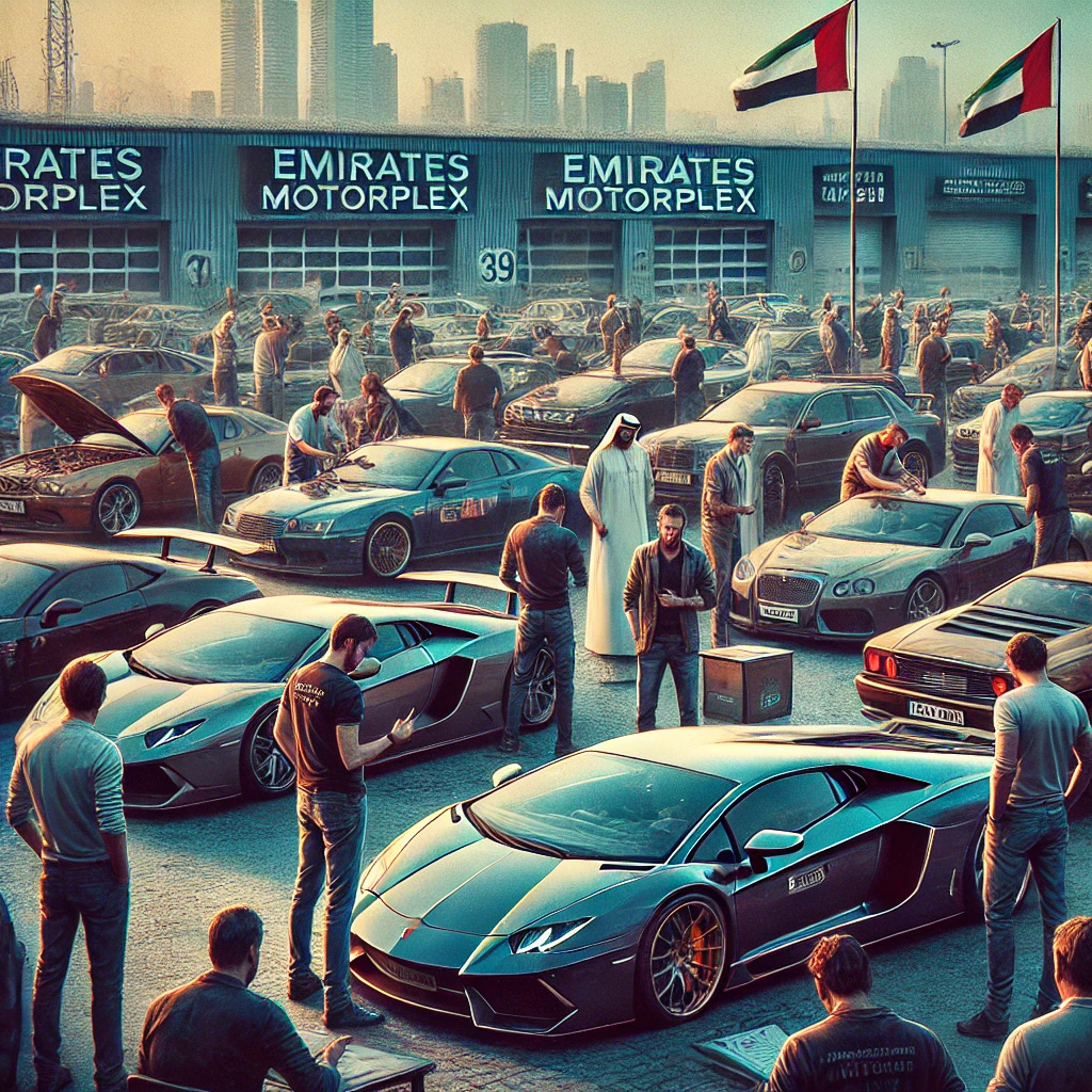 Men bidding at Emirates Motorplex car auction event