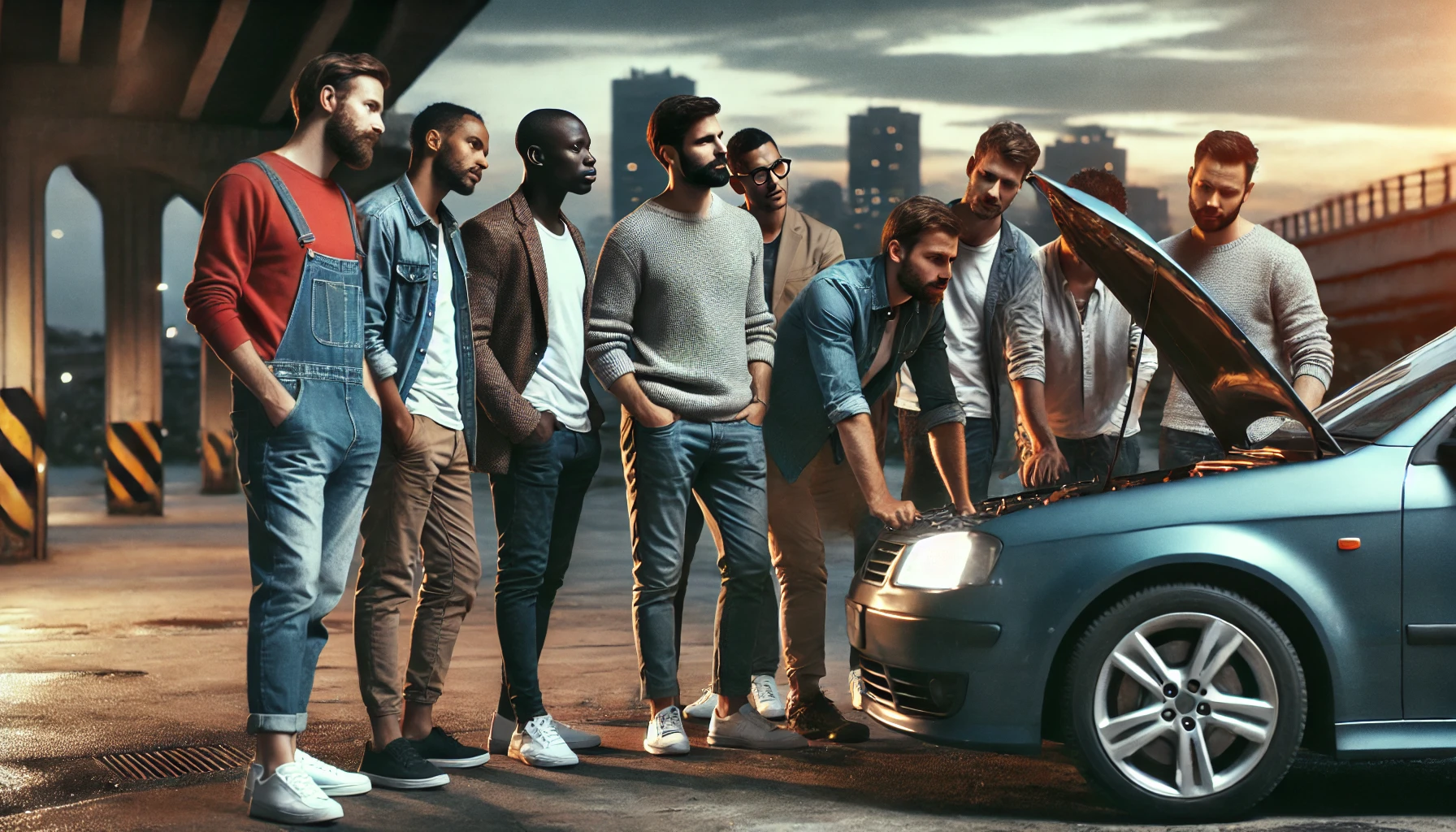 Men evaluating a car for buyback in Abu Dhabi at iCarsU.com