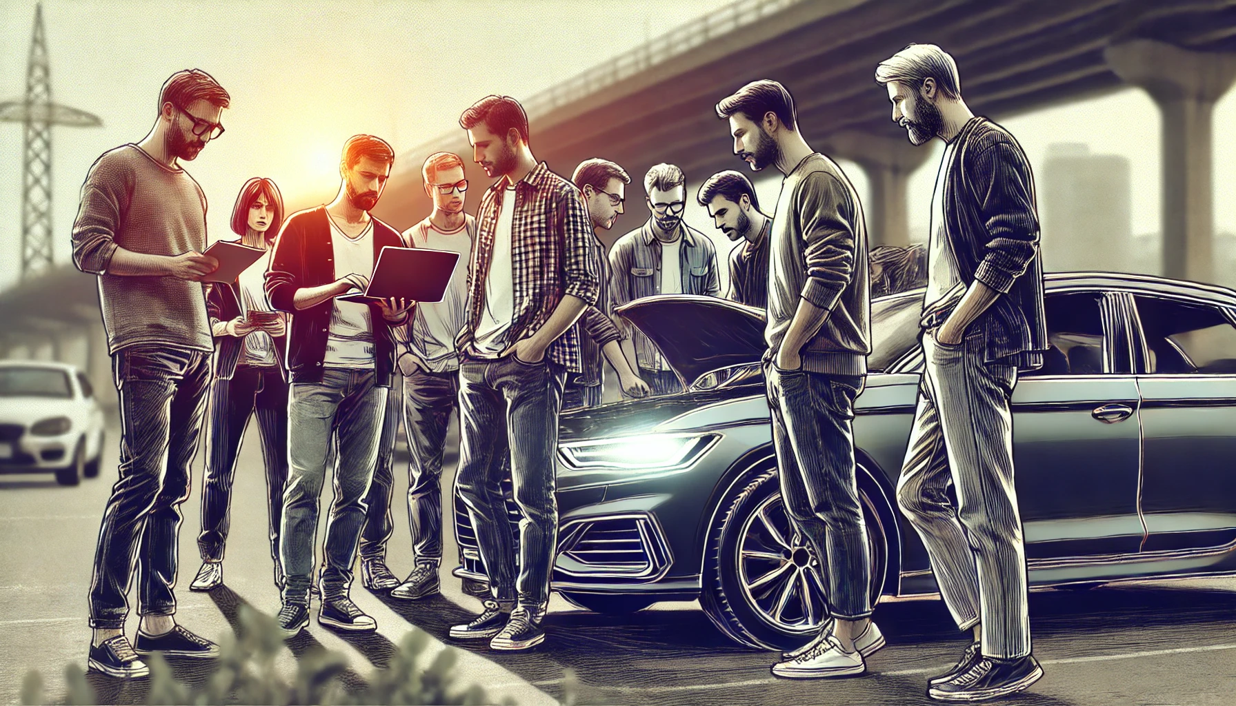 Men performing an accident history check to sell a car in Abu Dhabi