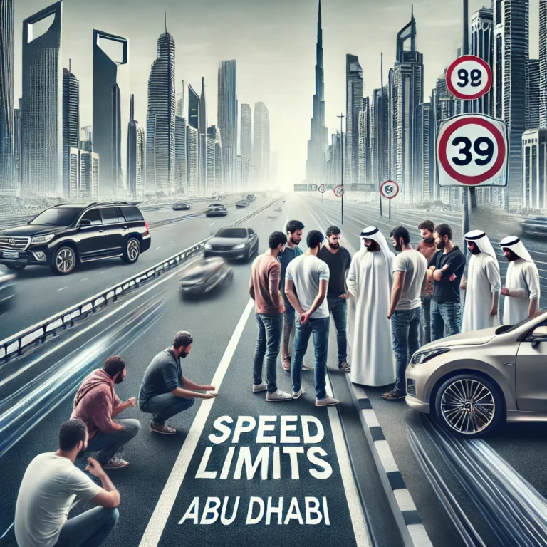 Men discussing car sales in Abu Dhabi, highlighting the impact of road speed limits on vehicle condition and value.