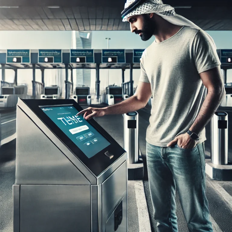 Man using touchscreen at Abu Dhabi toll registration booth