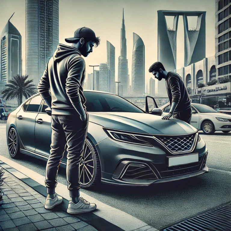 Man inspecting a sedan in Abu Dhabi to sell car for cash