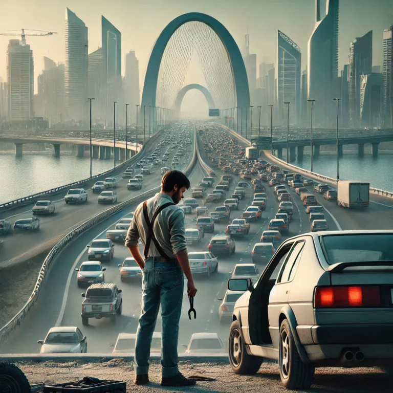 Man inspecting a car for sale near Al Garhoud Bridge, Abu Dhabi.