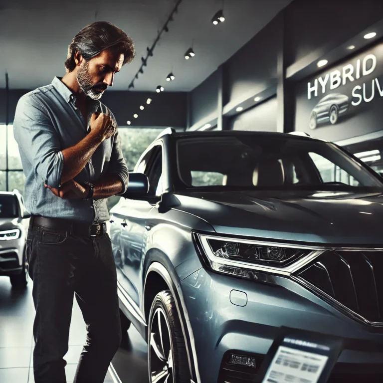 Man examining SUV in showroom, best online car buying sites