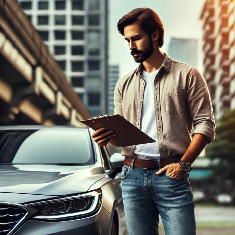 Man inspecting a car to sell online free in Abu Dhabi