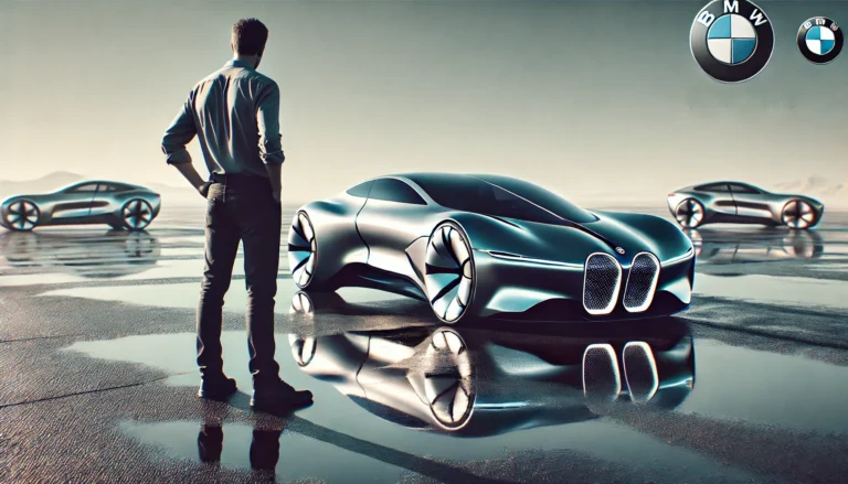 BMW Vision Next 100 inspected by a man in casual attire in Abu Dhabi