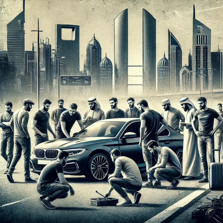 Group of men preparing to sell car in Abu Dhabi