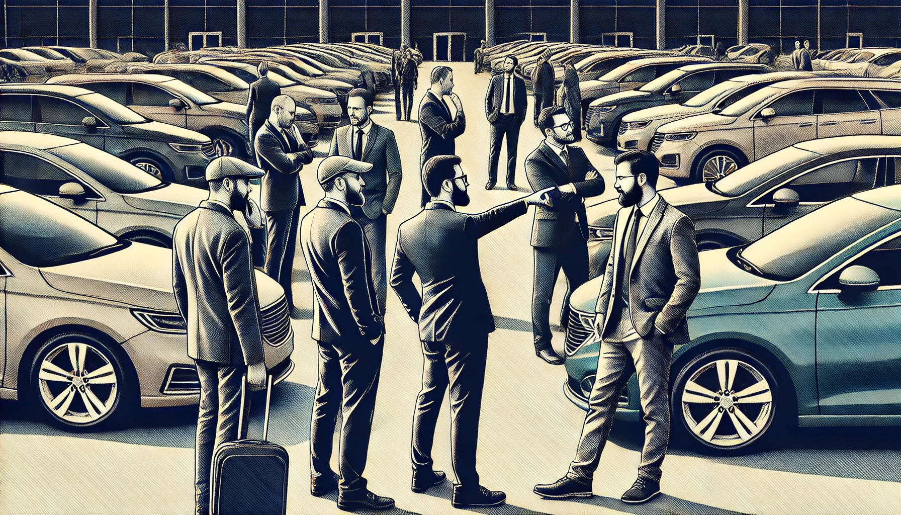Diverse men inspecting vehicles at a car dealership, ideal for Car Buyers UAE.