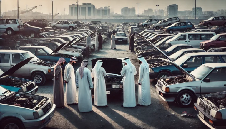 Men inspecting vehicles at a Car Sale Abu Dhabi market