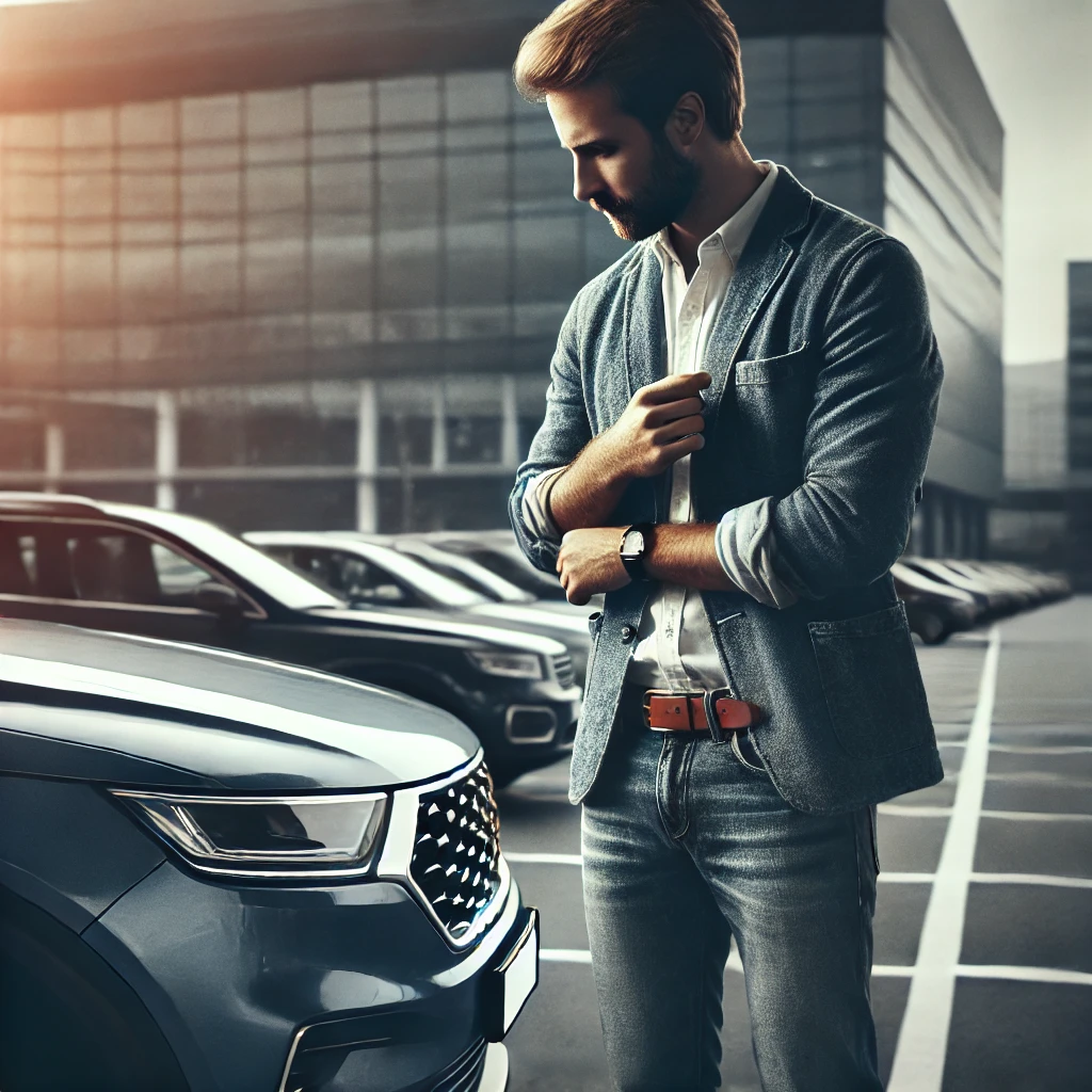 Man inspecting car for sale on top car selling websites in Abu Dhabi.