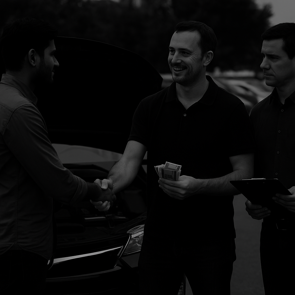 men selling vehicle at we cash any car auction in Abu Dhabi