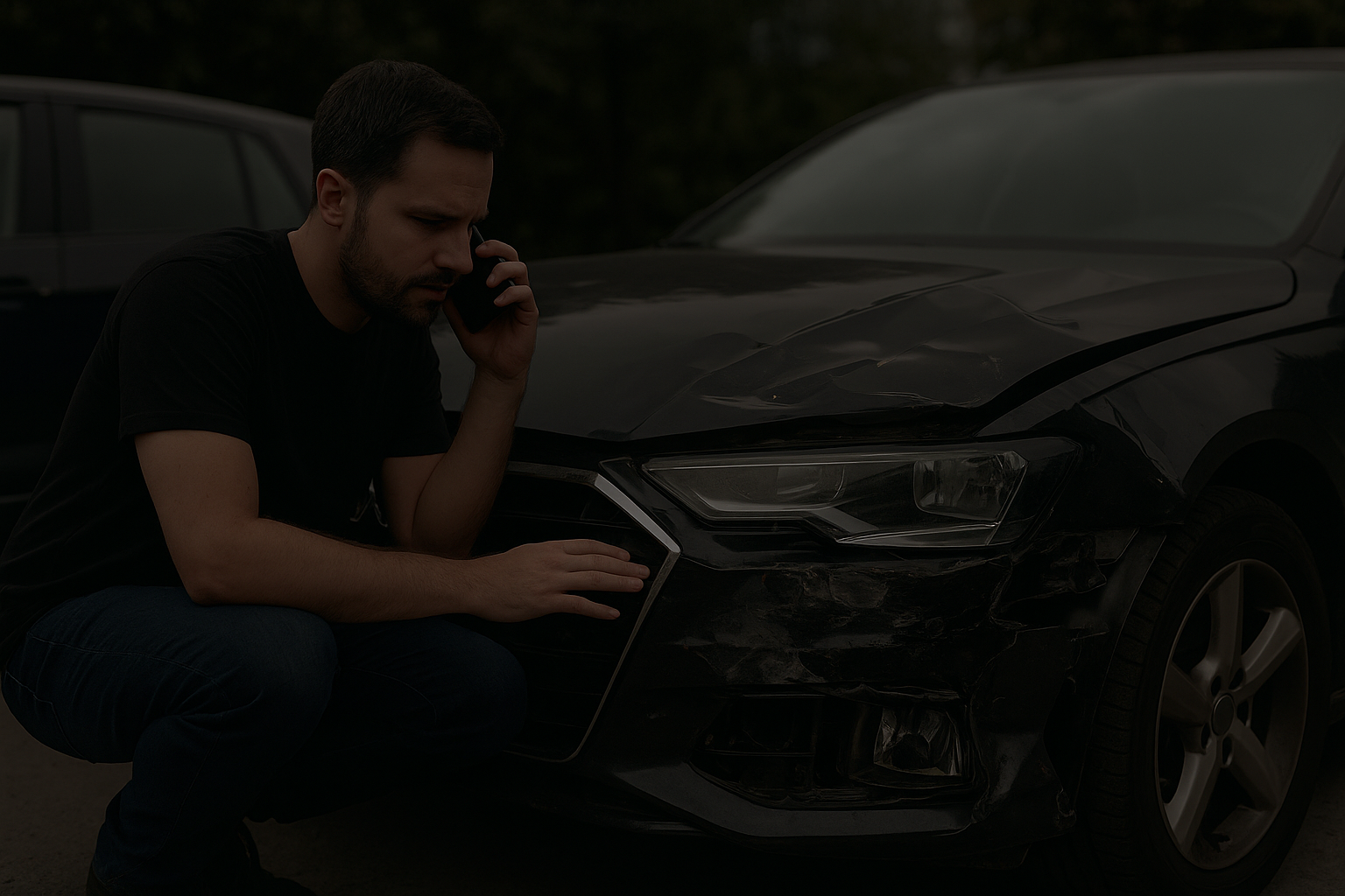 man inspecting damage to sell my broken car