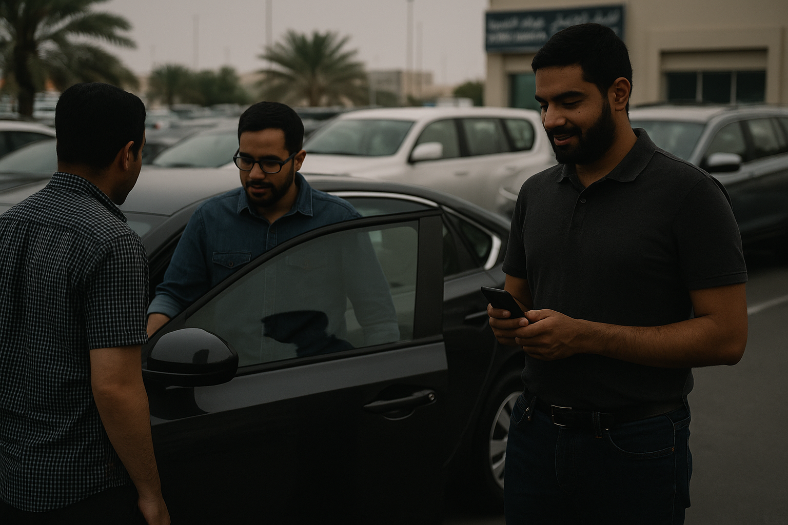 Abu Dhabi car buyers inspecting a car in Baniyas