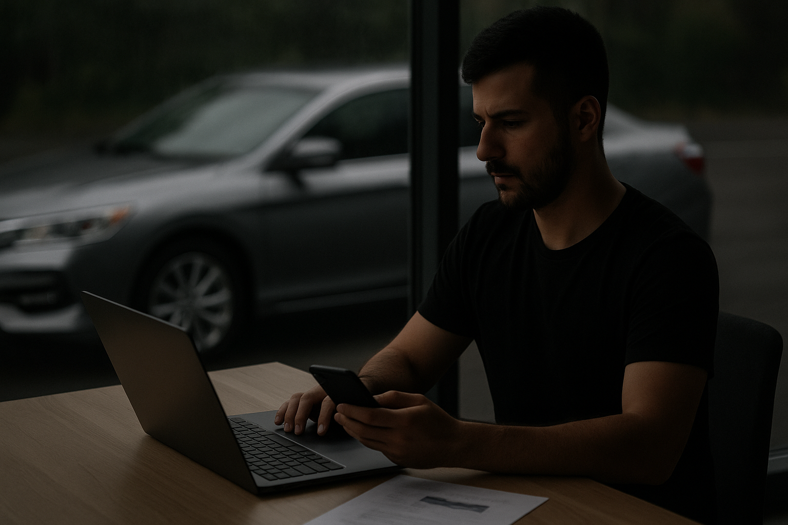 man creating best car sale ad on laptop in Abu Dhabi