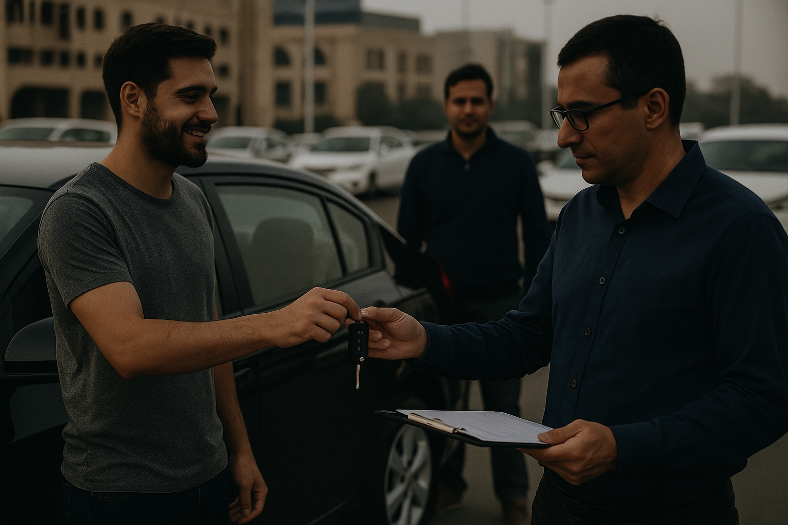 Abu Dhabi car buyers finalizing car sale in Baniyas