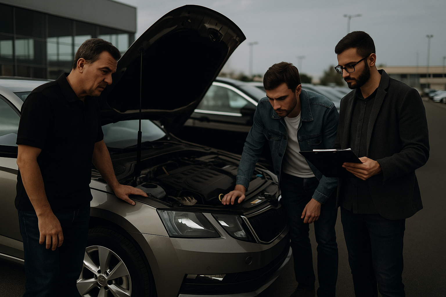 men inspecting a car while learning how to buy a car from Abu Dhabi