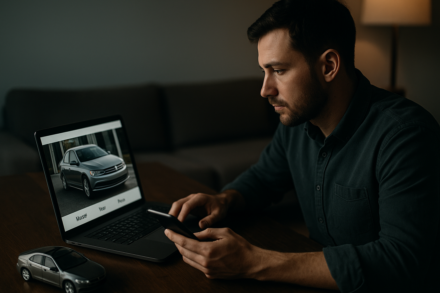 Man using laptop on best place to sell car online for free