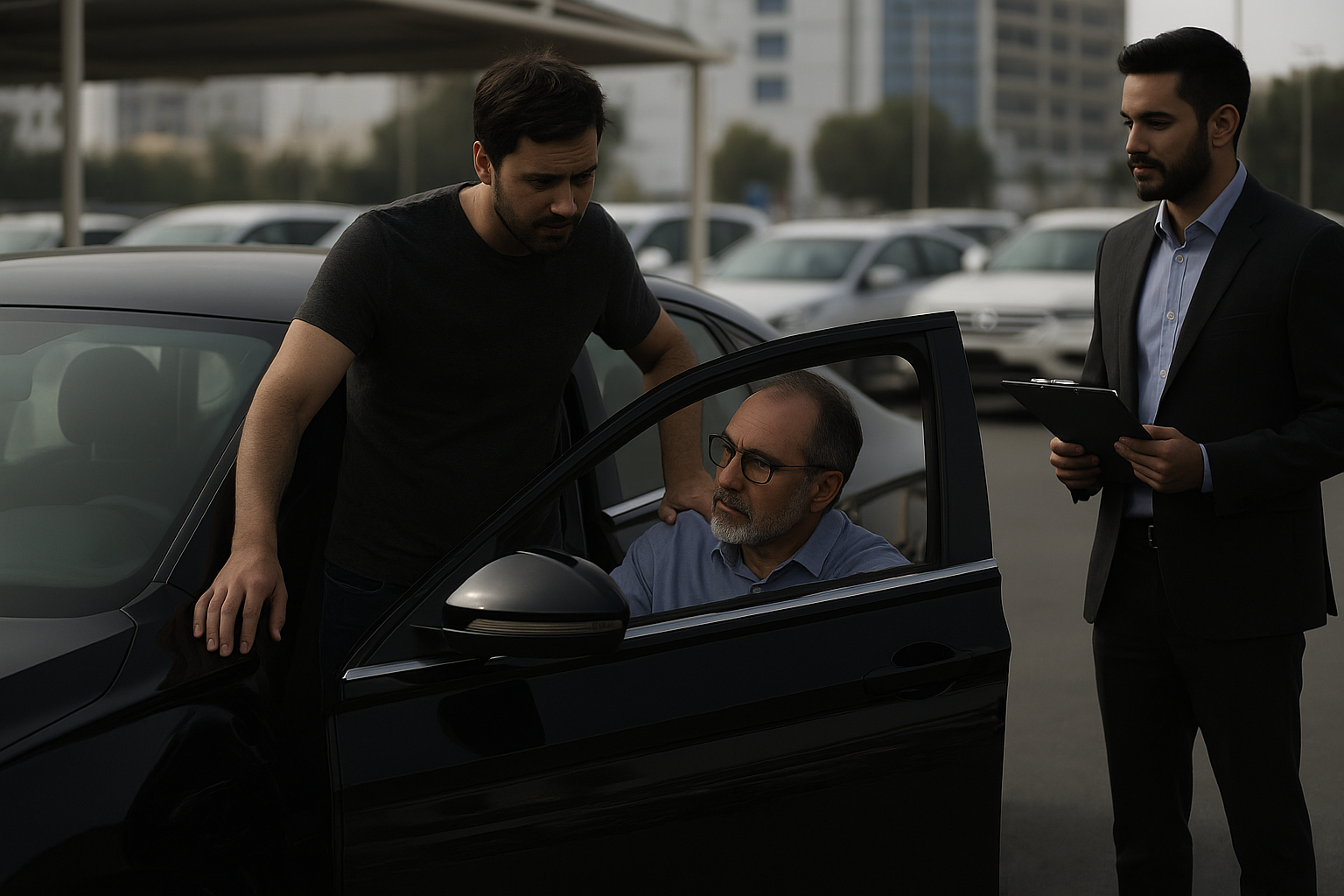 men discussing how to buy a car from Abu Dhabi