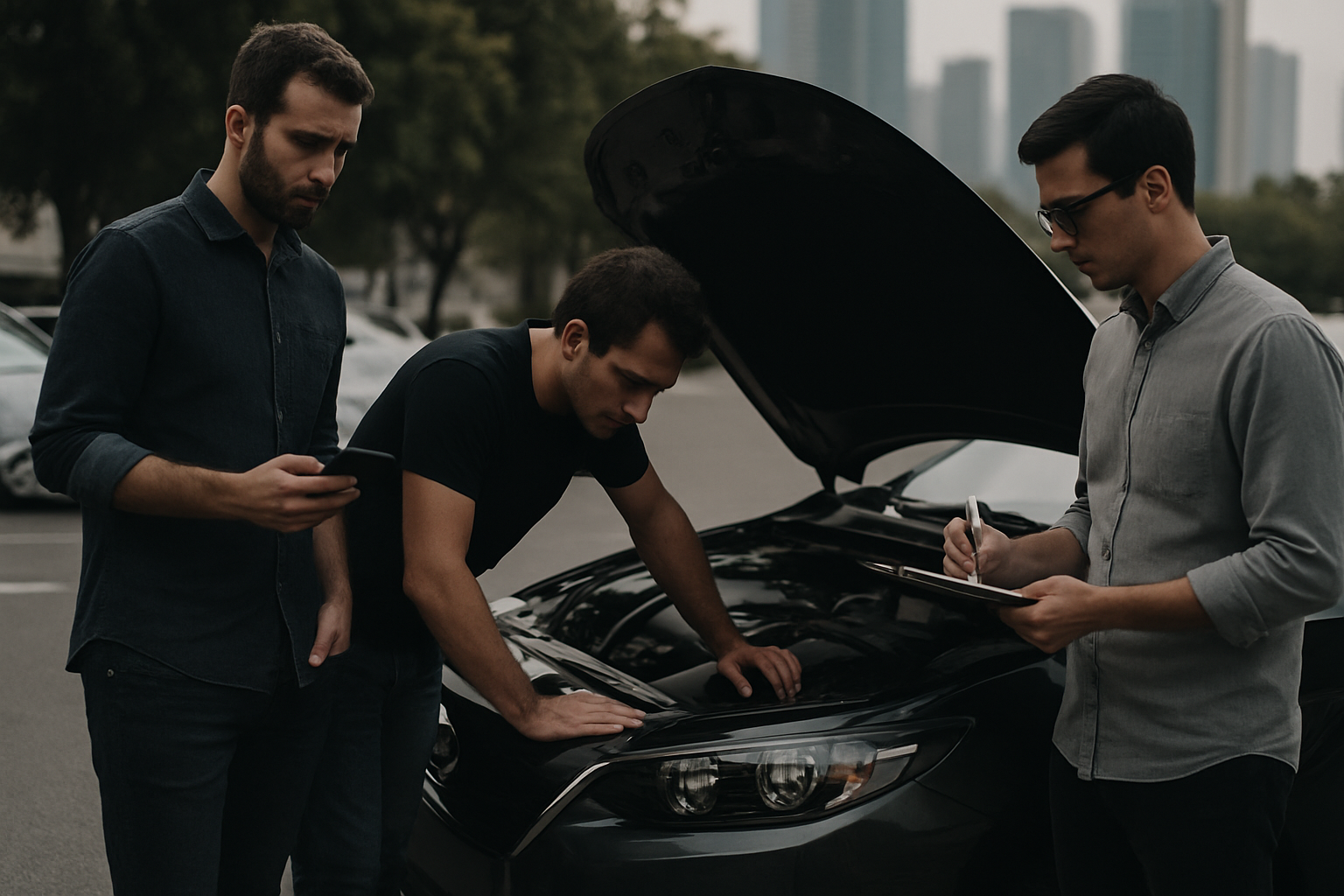 regular men inspecting a car to sell any car in Abu Dhabi