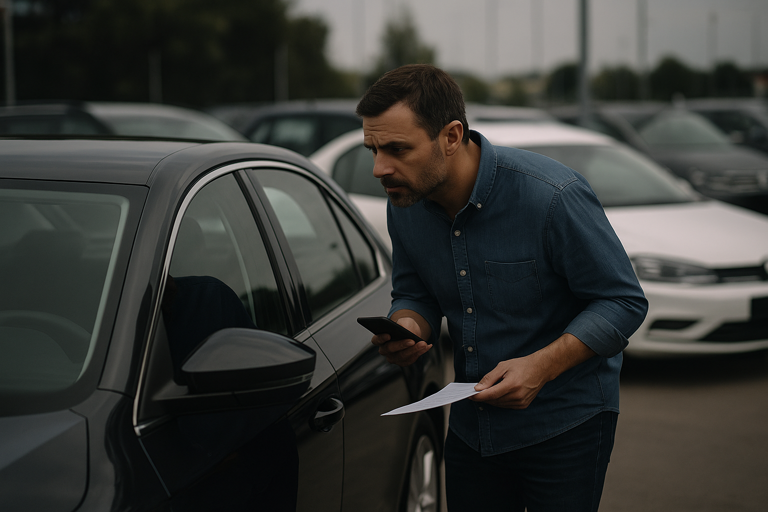 man checking vehicle for best car sale ad in Abu Dhabi