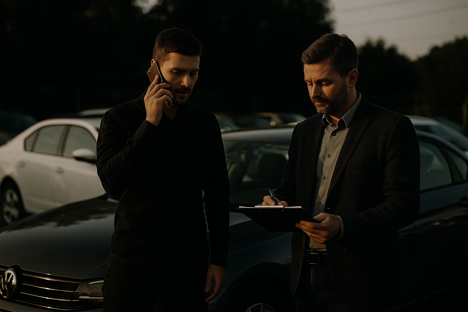 regular men discussing sell any car in Abu Dhabi dealership