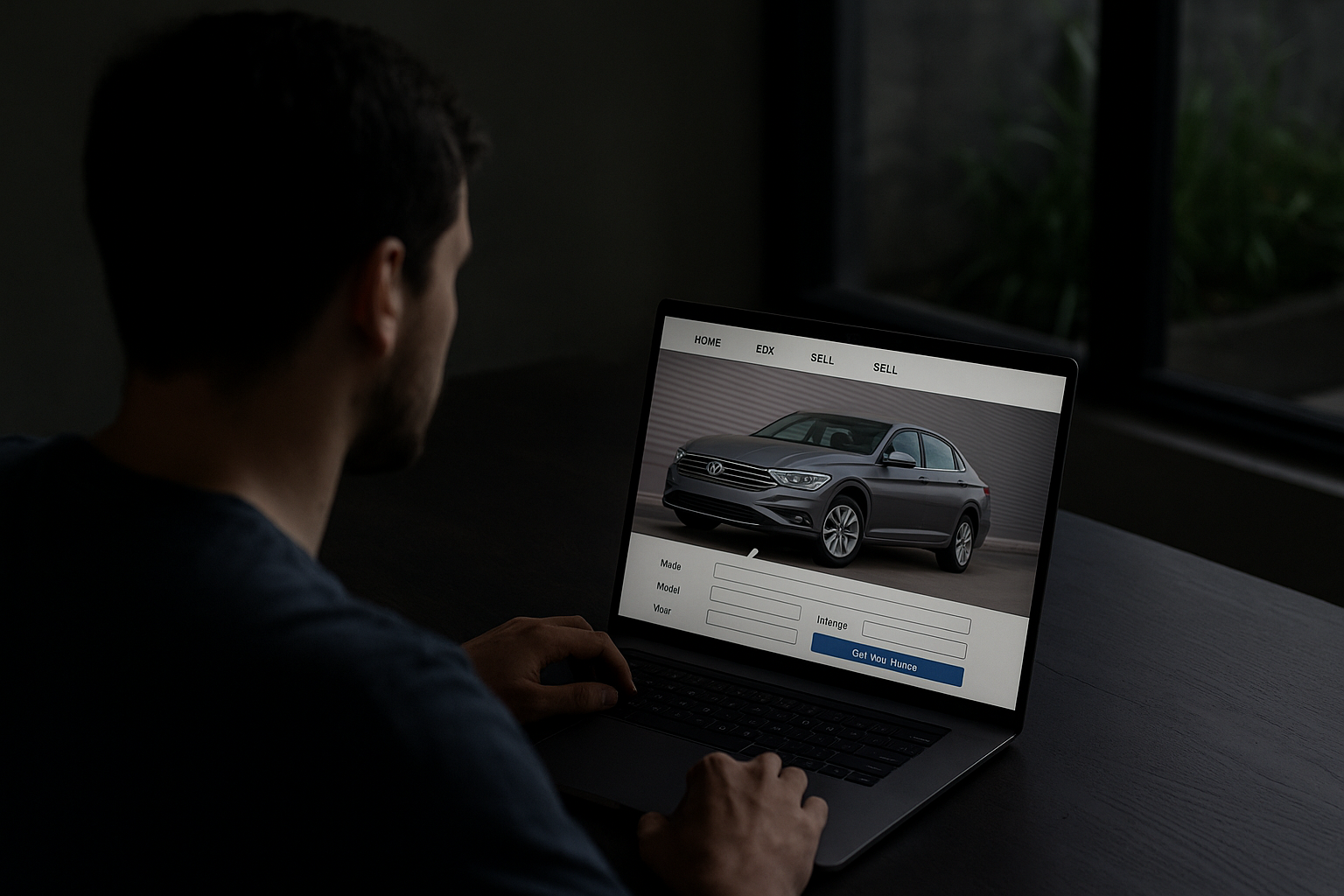 Man using Abu Dhabi online car selling platforms on laptop