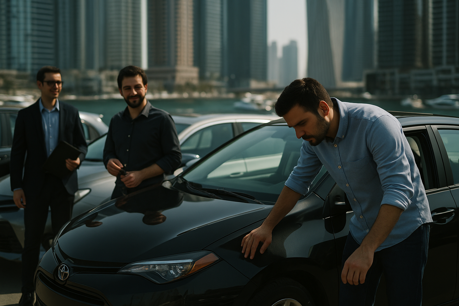 Abu Dhabi car buyers inspecting car in Al Reem Island