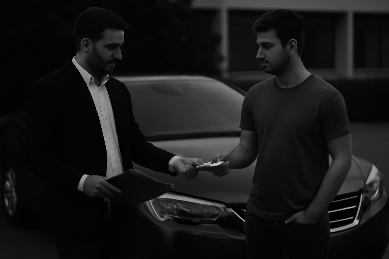 Car sale transaction between two men in Abu Dhabi for cash