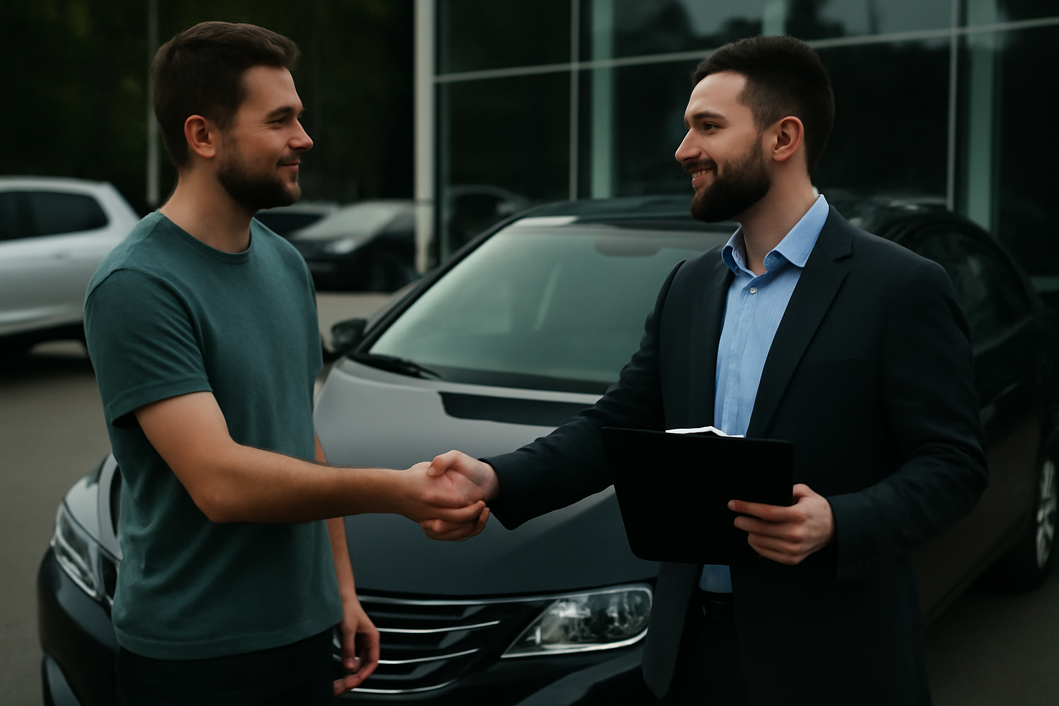 top-rated car buyer in Abu Dhabi shaking hands