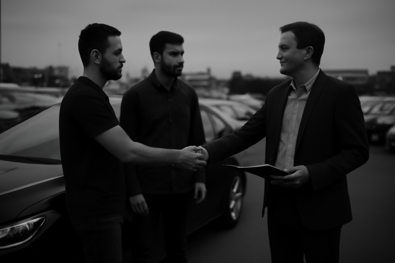 Abu Dhabi car buying services near me, men discussing car sale