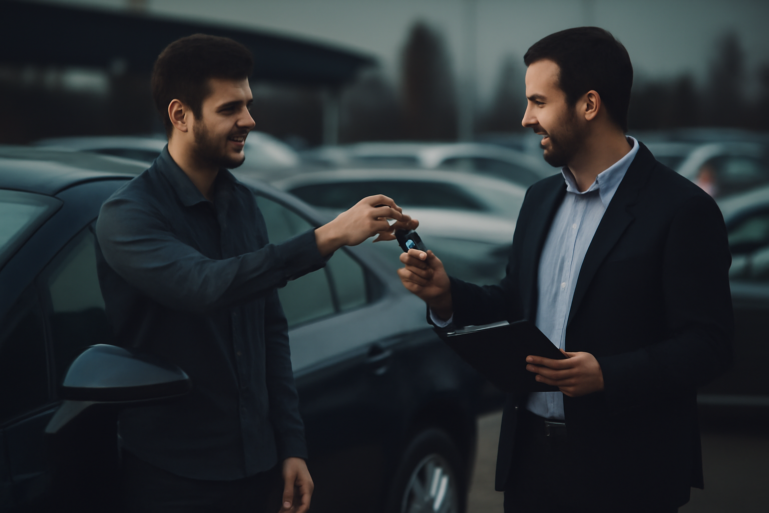 Trusted car buyers in Abu Dhabi exchanging car keys