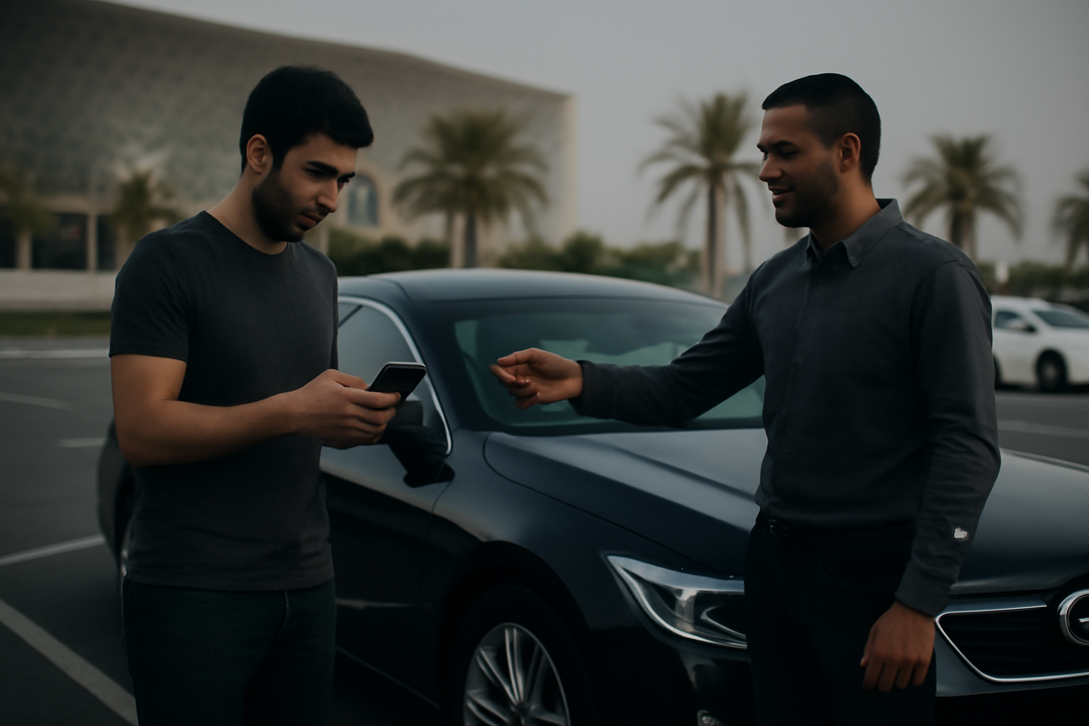 Abu Dhabi car buyers in Saadiyat Island engaged in a car transaction
