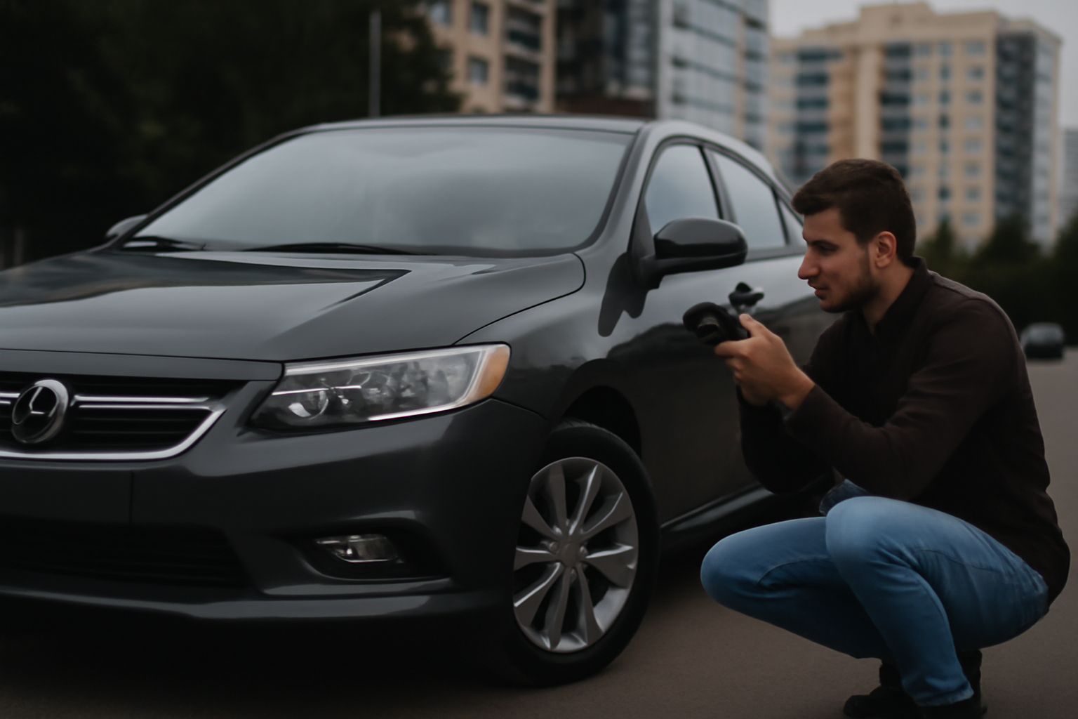 Man photographing car for sale in Abu Dhabi