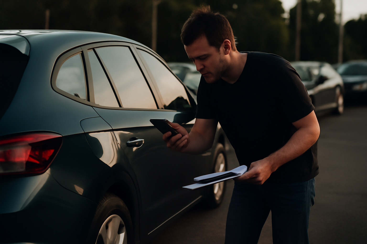 Man writing a car sale ad in Abu Dhabi