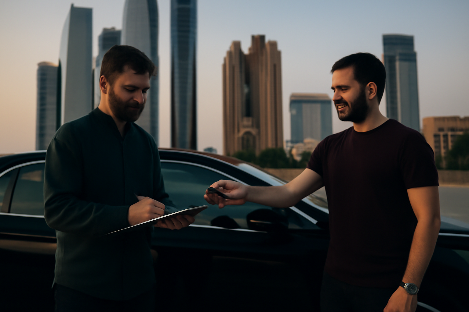 Abu Dhabi car buying services - men engaging in a car transaction