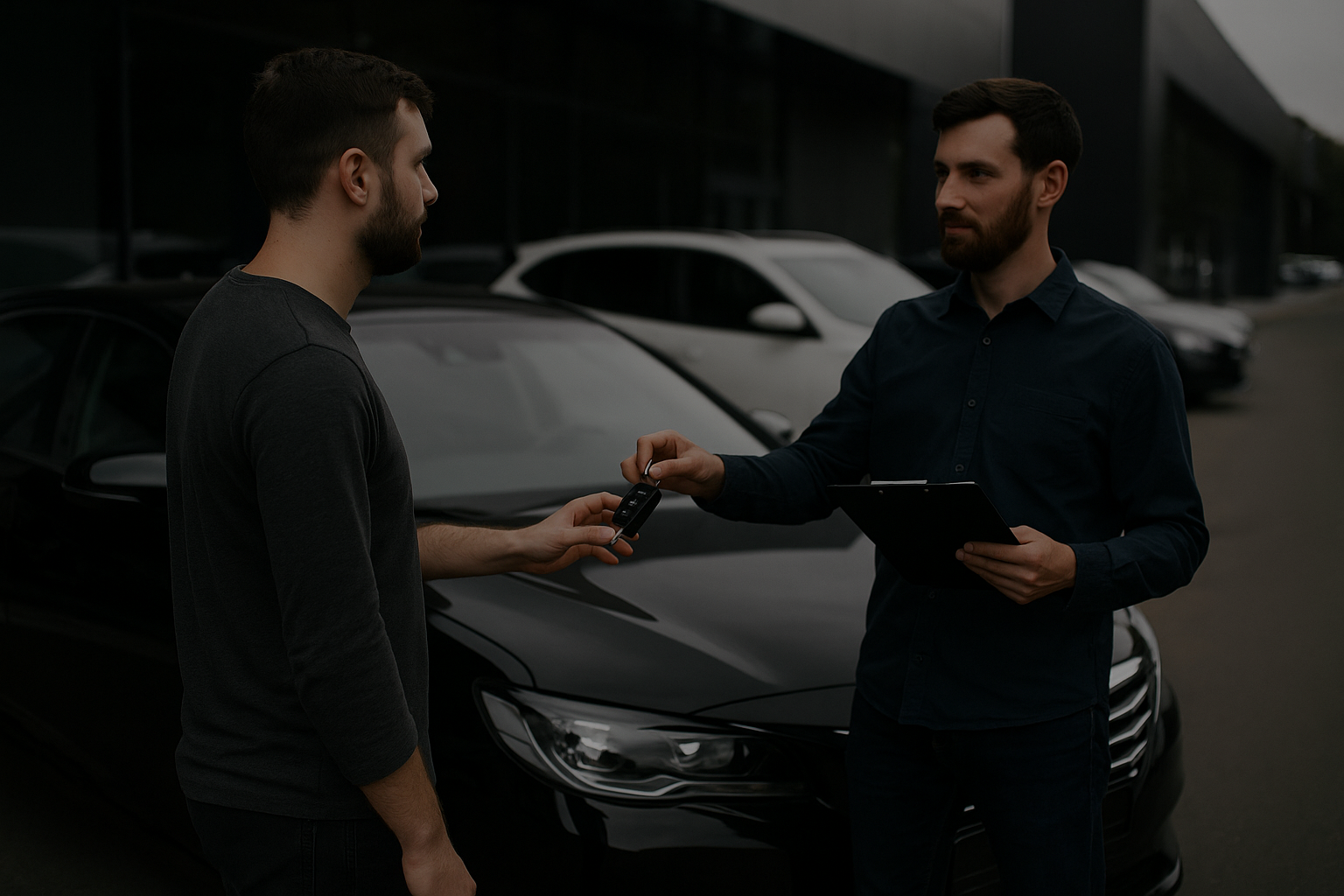 trusted car buyers exchanging car keys in Abu Dhabi dealership
