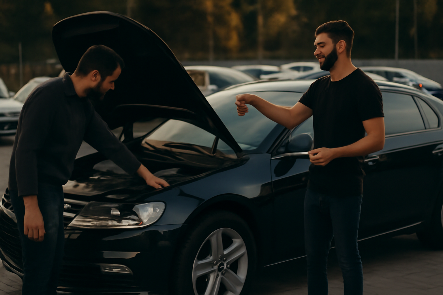 Fast car selling options in Abu Dhabi with two men exchanging keys