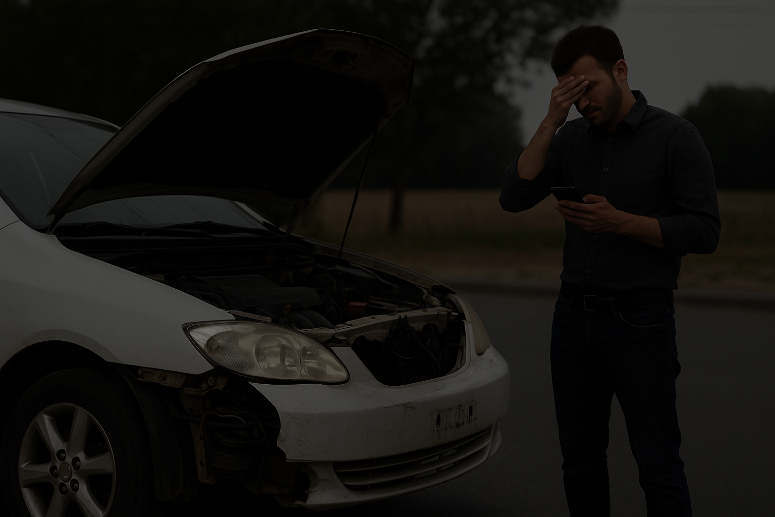 man next to damaged car representing sell my broken car process