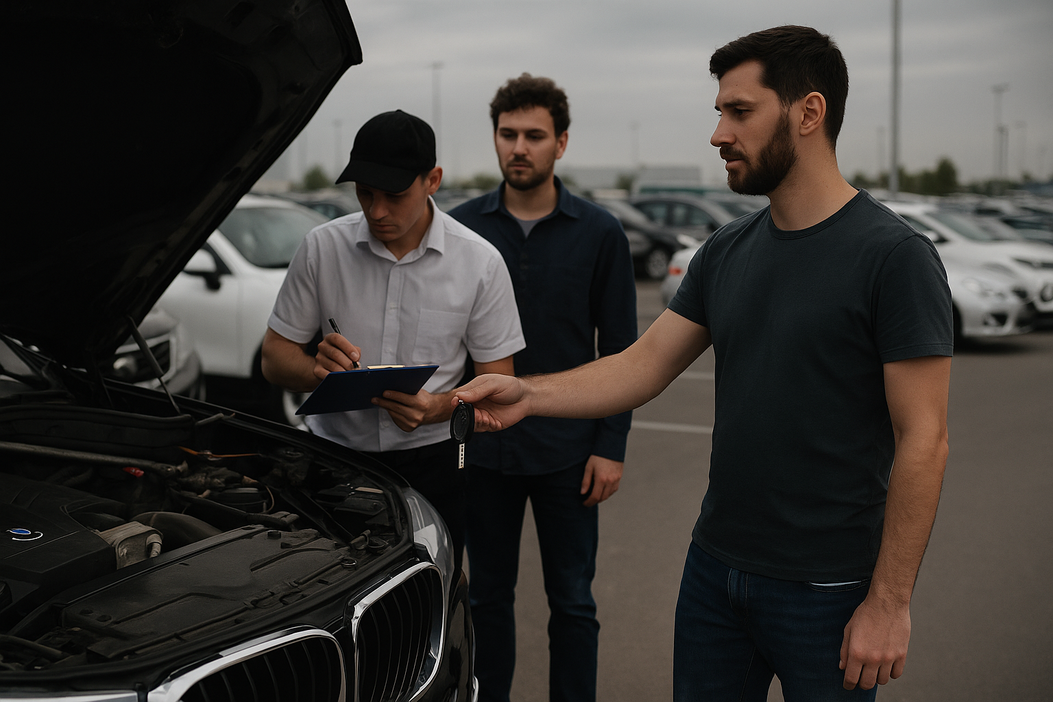 men at we cash any car auction inspecting vehicle Abu Dhabi