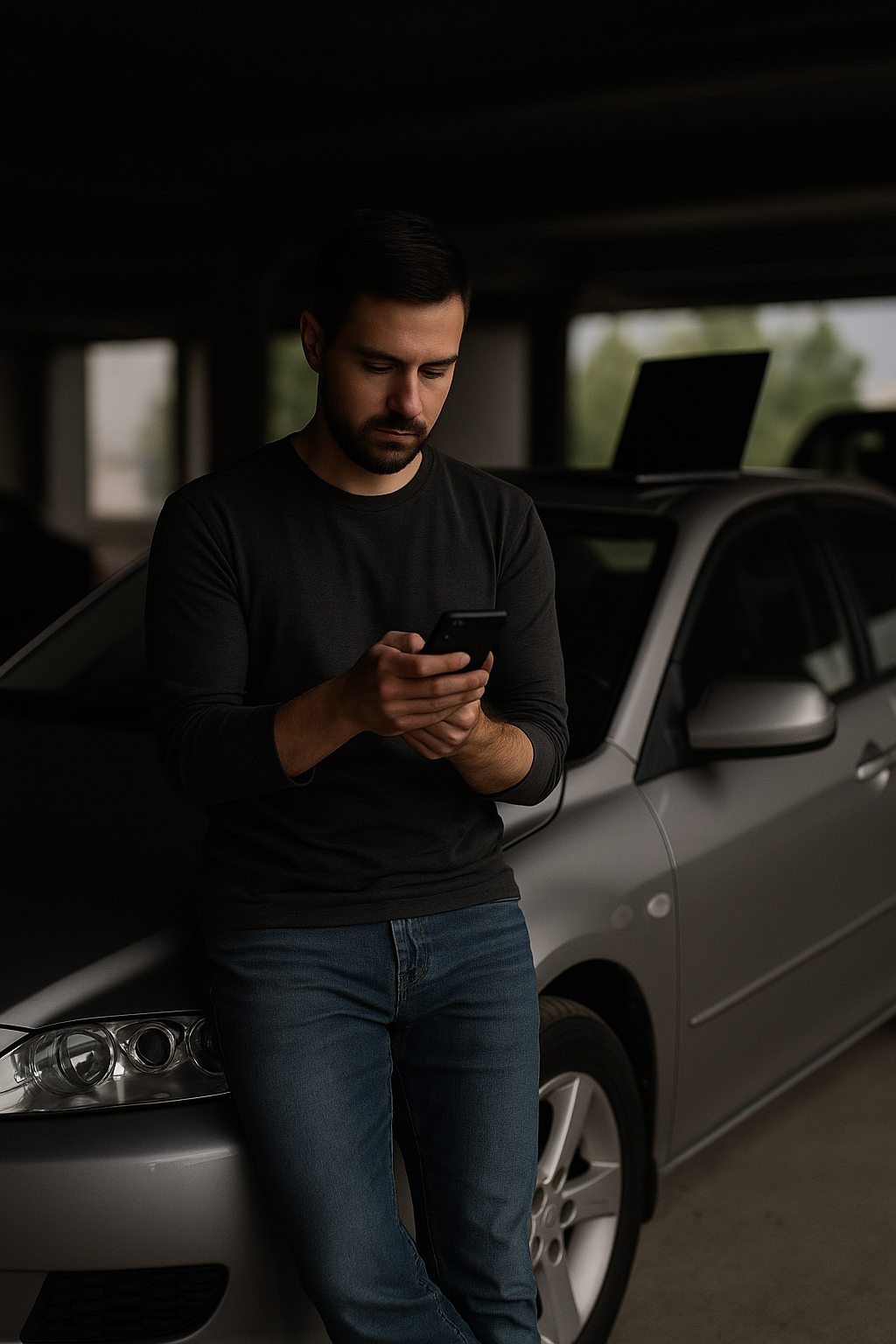 man using smartphone to sell your car online for free in Abu Dhabi
